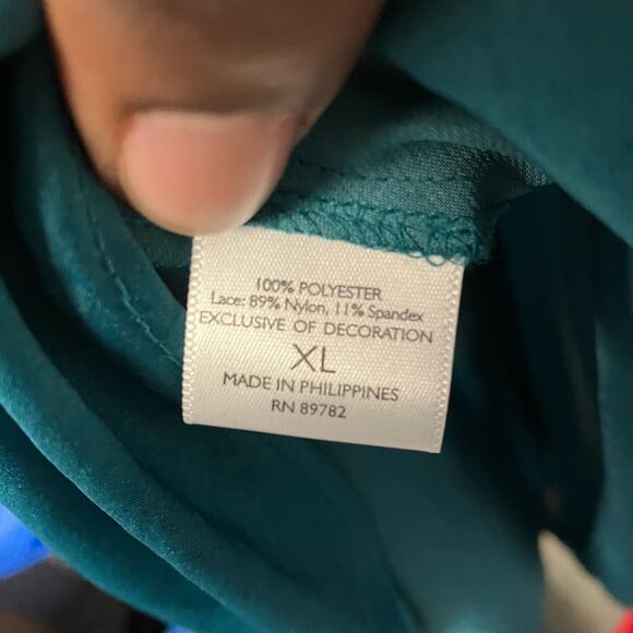 Josie Natori Lingerie Satin Green Lace Trim Chemise Slip Size XL - Picture 5 of 6